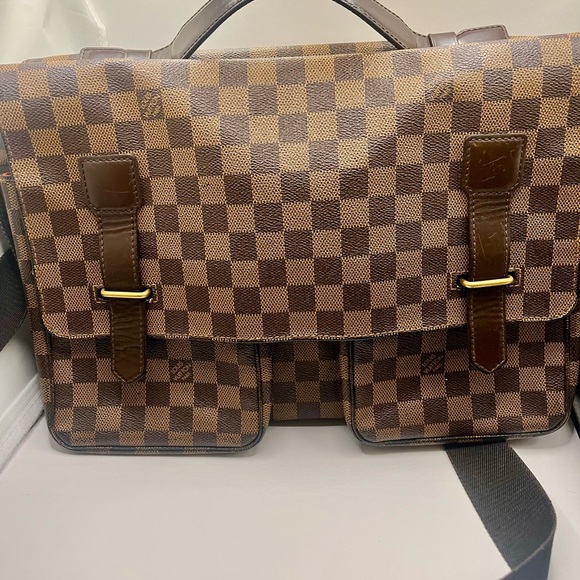 LOUIS VUITTON Damier Ebene “Broadway”Brown Checkered Dual Pocket Messenger Bag - Picture 1 of 16
